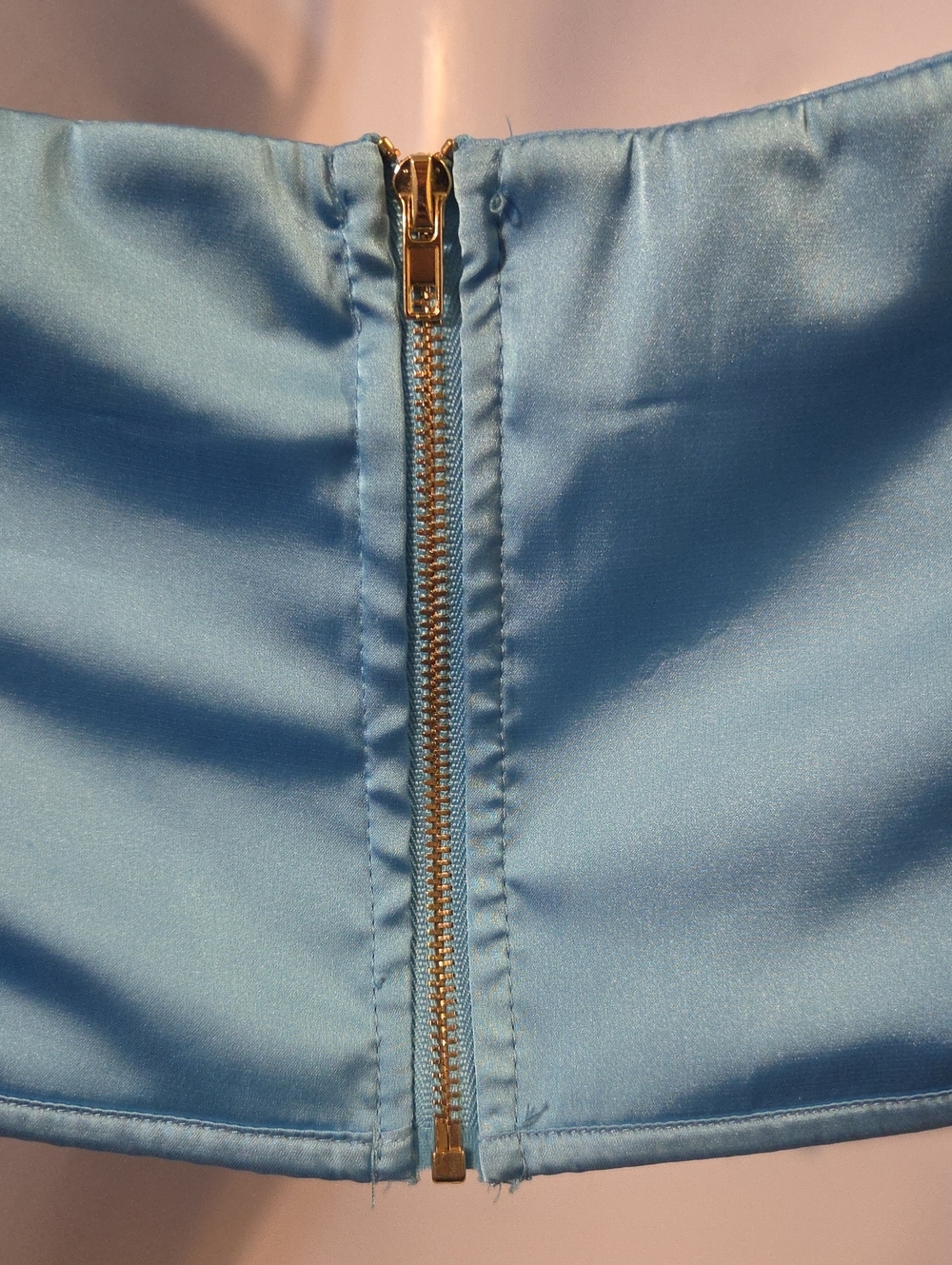 Blue Satin Crop Corset Tank Top with Back Zip - Picture 4 of 7
